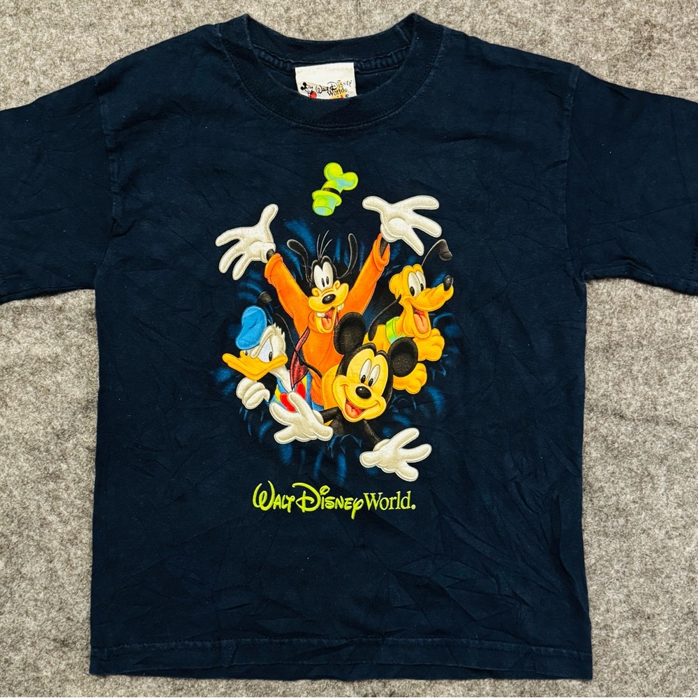 Vintage Disney World Mickey Mouse Goofy Pluto Duck shirt Navy blue